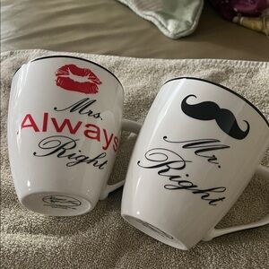 NWOT! Chic White His and Hers Mug Set